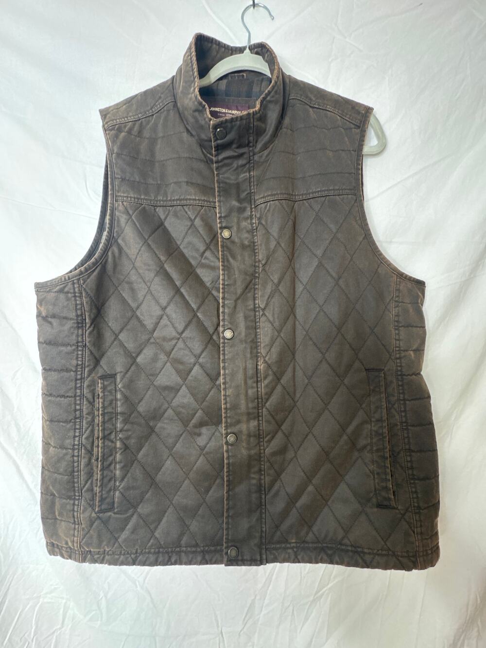 Johnston and Murphy Waxed Canvas Look Brown Vest W/ Flannel Lining Size: XL